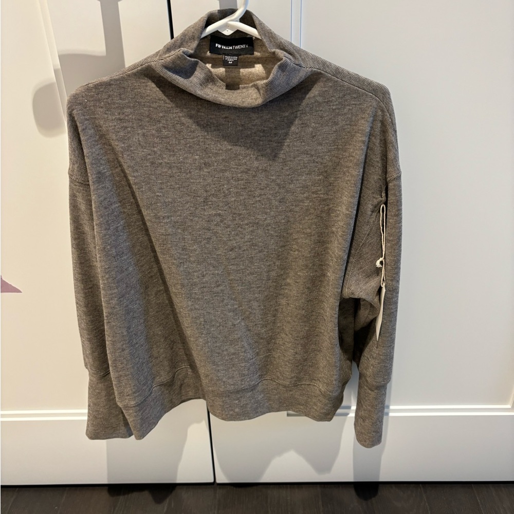 Fifteen twenty mock neck drop shoulder sweater taupe size M